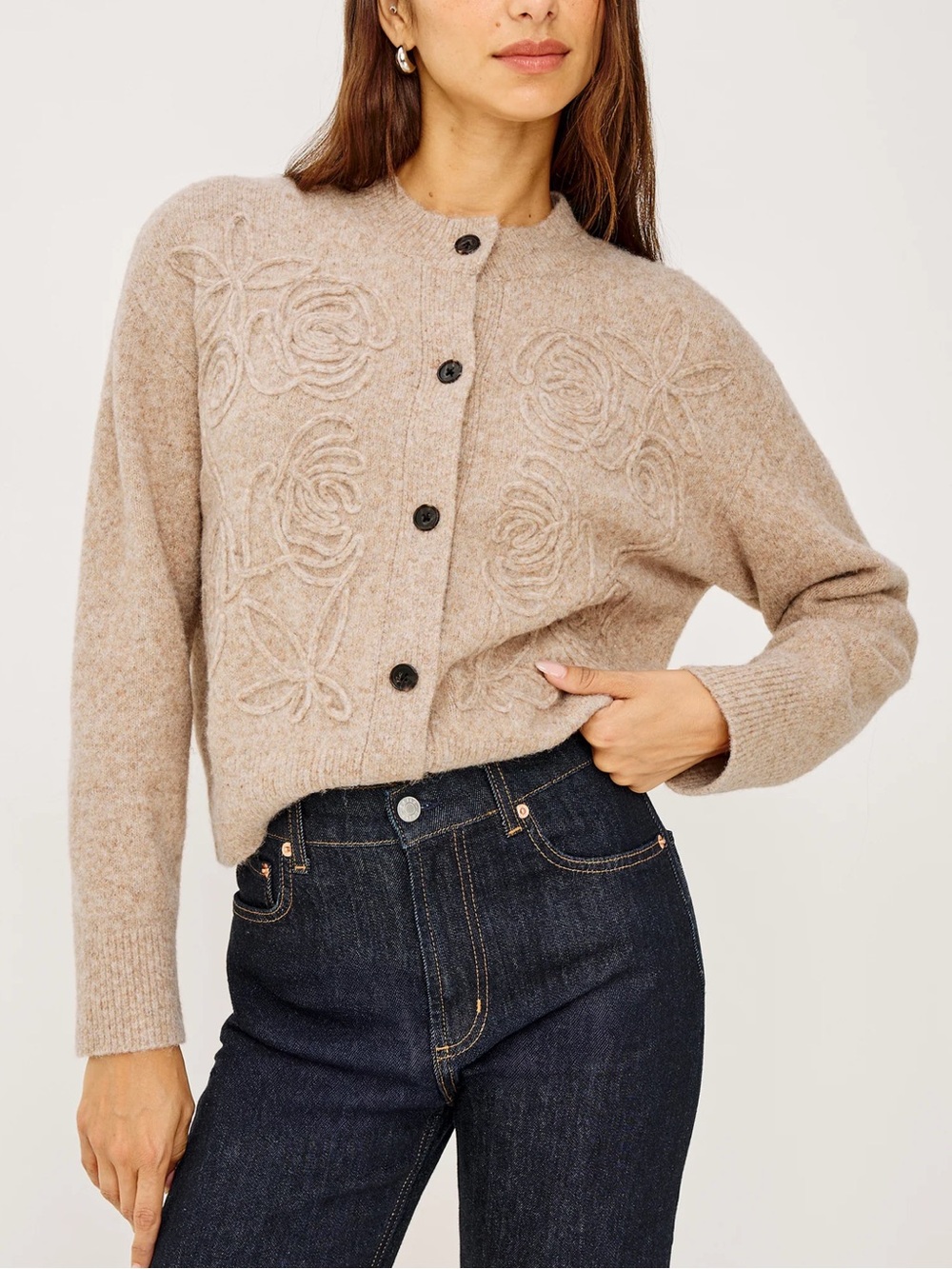Rails Coralee Cardigan Tan Sand Button Down Women Small Cropped Wool Blend